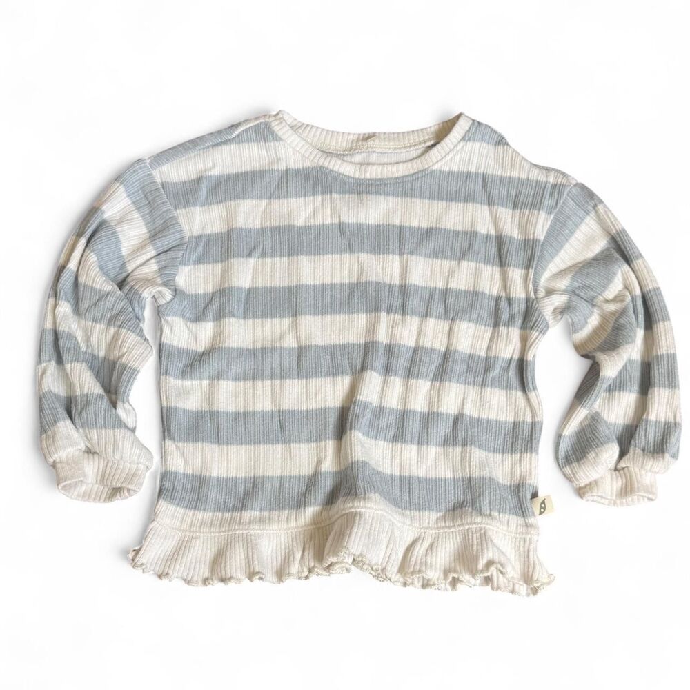 Easy Peasy white and blue striped long sleeve top with ruffle hem in size 2T.